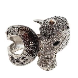 Western Rhinestone Horse & Horseshoe Cuff Bracelet Silvertone 7”